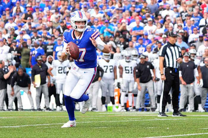 Josh Allen looking to throw against the Raiders